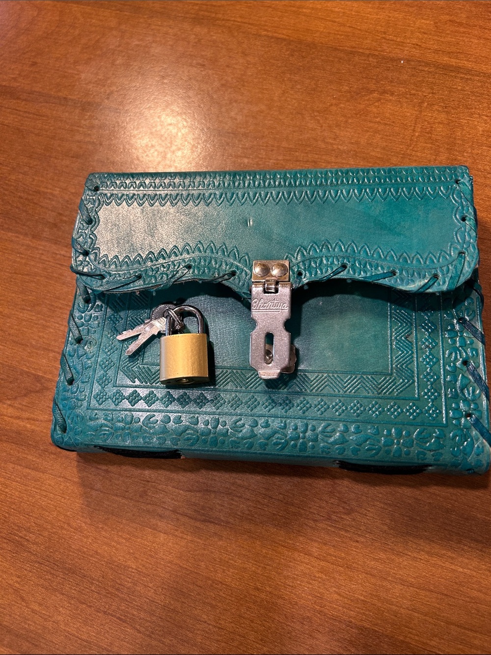 Handcrafted Teal Leather diary with lock